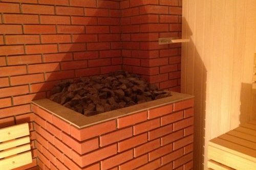 Обкладка железной печи в бане кирпичом